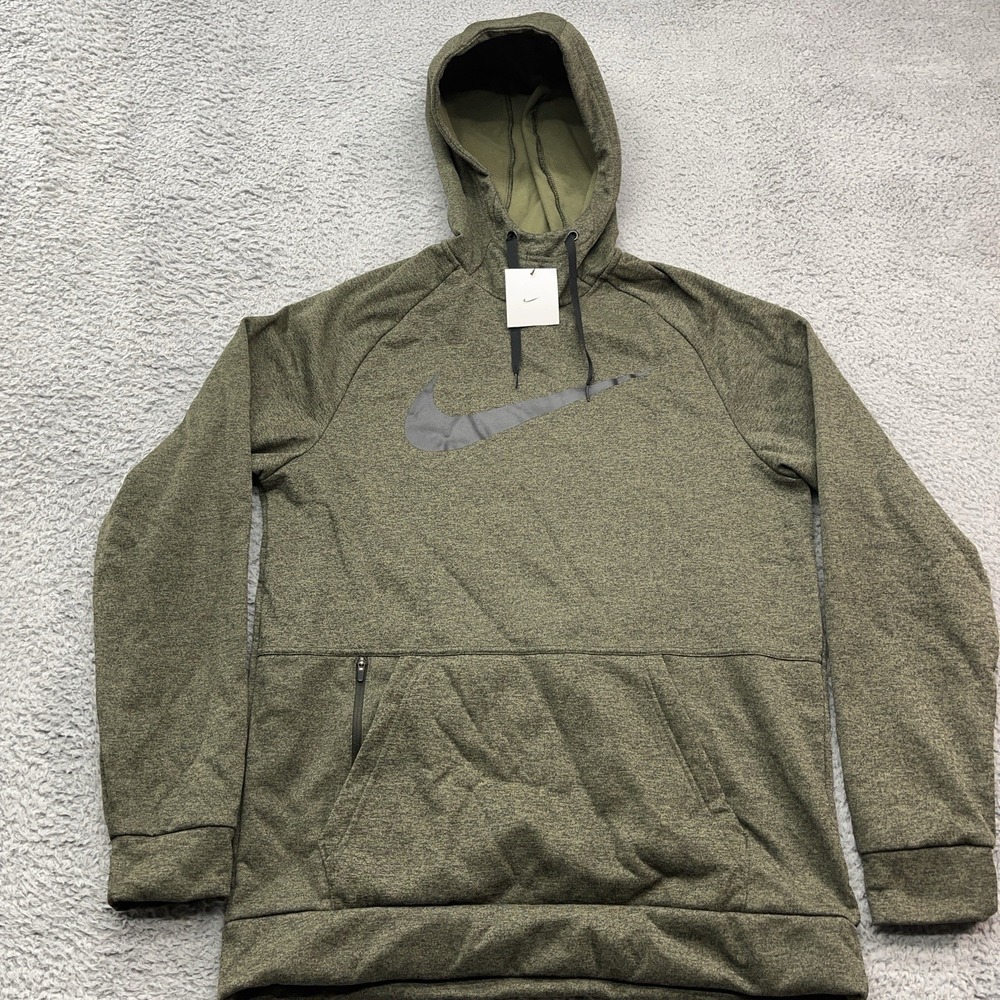 Nike Therma-Fit Training Hoodie Mens M Heather Green Fleece Zip Pocket NEW